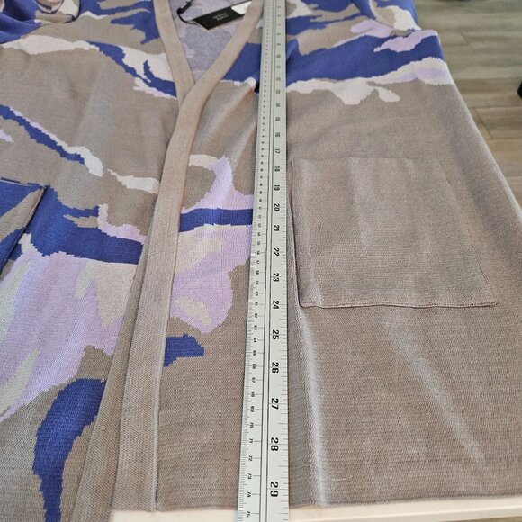 NWT Misook Knit Long Cardigan Sz Large Camouflage Gray Purple Quiet Luxury Pock - Picture 7 of 10
